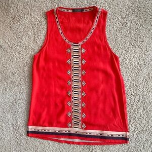 THML Red Aztec Tribal High-Low Western Embroidered Sleeveless Top Size Small